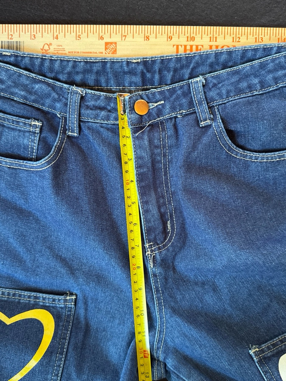 SHEIN Dark Blue Wide-Leg Jeans with Multicolor Heart Patches - Picture 6 of 11
